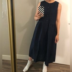 Navy Blue Linen Midi Dress